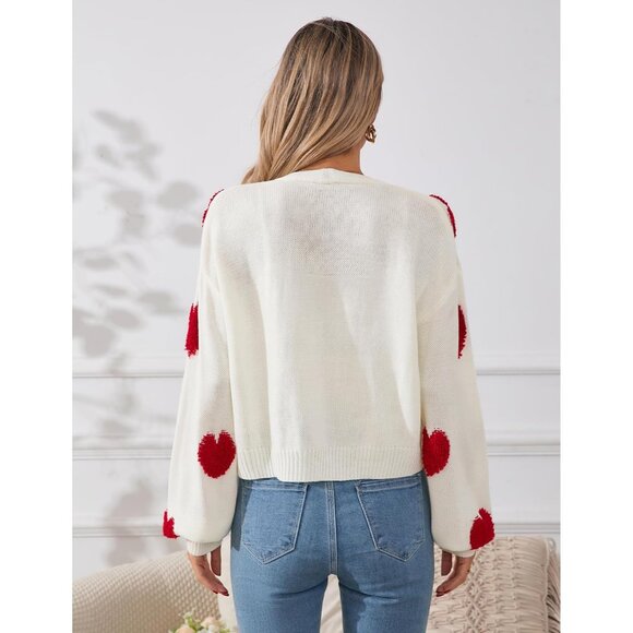 Women’s Cropped Heart Cardigan Lightweight V-Neck Button Spring Fall - Picture 3 of 7